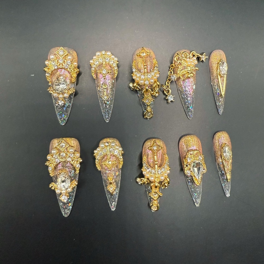 Gold and Silver Embellished Nail Set